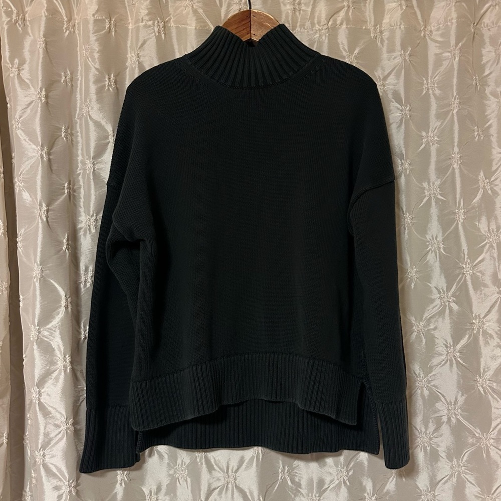 Everlane Black Cotton Mock Neck Rib Knit Sweater - Picture 4 of 12